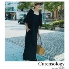 Curensology コットンリネンパフワンピース ブラック　FREE リネンのサムネイル
