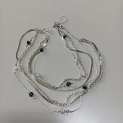 銀メッキ　多層チェーン　ネックレス 白　青　ビーズ 新品　未使用