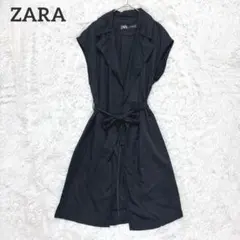 ザラ　ZARA ジレ　ブラック　ロング　XS ノースリーブベスト　羽織り