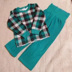 ターコイズ チェック柄 フリースパジャマセット