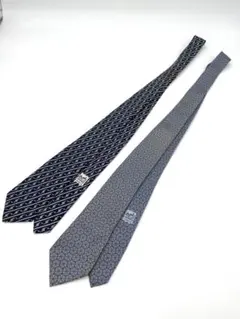 HERMES エルメス シルク100% ネイビー　グレー　ネクタイ　2本セット
