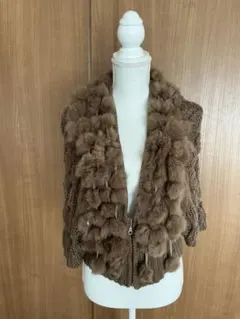 ブラウンファー襟ニットジャケット