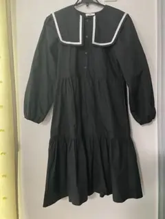セーラー襟 黒 長袖 ワンピース