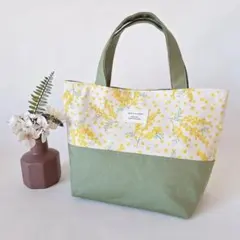 春色♪舞うミモザ　ミニトートバッグ　ランチバッグ　ナチュラル　ハンドメイド