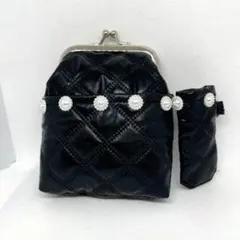 ブラックキルティングパール風ビーズ付きタバコケースライターケース付き