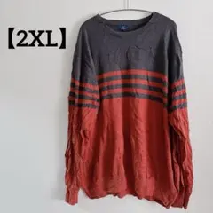 GEORGE【2XL】ニットセーター 薄手 ボーダー ゆったり 大きめ