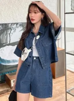 SHEIN DAZY デニムジャケット デニムショートパンツ セットアップ M