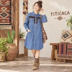 TITICACA　ワンピース　デニム　エスニック　アジアン　シャツワンピース