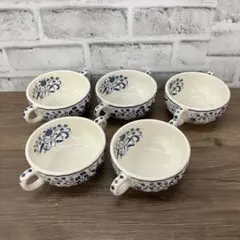 D4① 【昭和レトロ】ブルー小花柄 両手付きスープカップ 5客セット 60-70年代ヴィンテージスープカップ北欧青花柄 西欧昭和レトロ - メルカリ