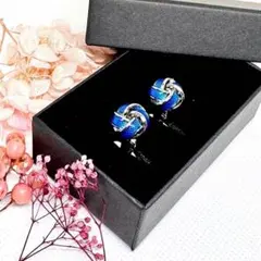 ☆カフス　ブルー　玉結び　結婚式　披露宴　お得　箱付き　メンズ　青　Vd5