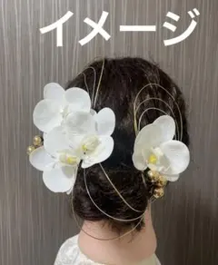 ミニ胡蝶蘭髪飾りセット 成人式 白 水引 金箔 金玉 卒業式 結婚式 前撮り