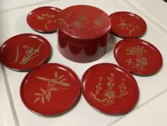 SALE！漆器　朱塗り金箔模様　お茶請け 銘々皿セット　ブリヂストン非売品