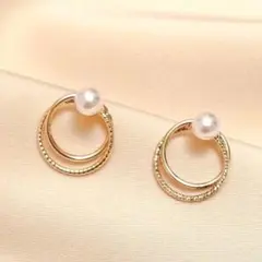 【未使用品】パール 小ぶり ピアス ゴールド リング 一粒 上品 入学 ビジネス