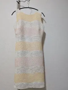 レースストライプノースリーブドレス