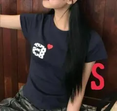 aeae Tシャツ ネイビー トップス カットソー 韓国 ロゴ ハート