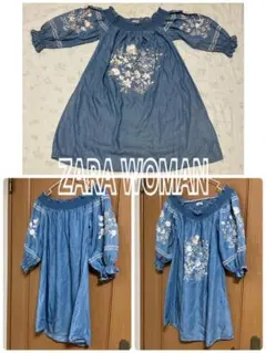 【送料込み】ZARAWOMAN オフショルダー　デニム　刺繍　チュニック　値下げ