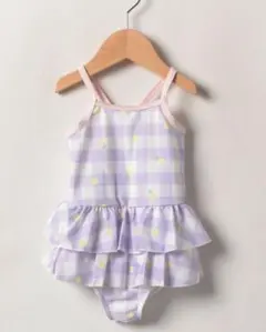 ベビー水着(女の子) 紫色 チェック柄