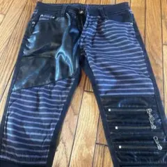 バイカーデニムパンツ ジップデザイン 立体裁断 蛇腹膝切替 インディゴ 