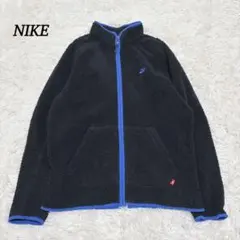 ナイキ ボアジャケット 刺繍ロゴ ブルゾン【XL】バイカラー 黒 青 メンズ