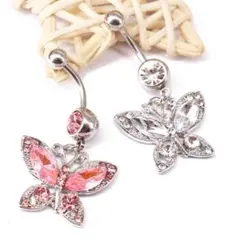 蝶デザイン ボディピアス ピンククリア