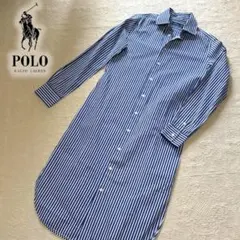 極美品！ポロラルフローレン シャツワンピース ブルー ストライプ 11号 M