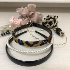 ヘアアクセサリーセット（ヒョウ柄・パール・シュシュ）