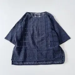 美品✨ヌキテパ　カットワークブラウス　レースブラウス　ネイビー　コットンのサムネイル