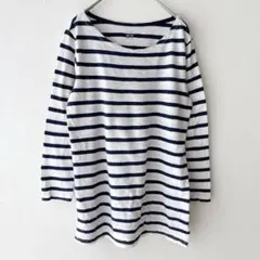 オールドネイビー ボーダー Tシャツ Uネック 七分袖 XS 白 ネイビー 綿のサムネイル