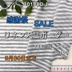 NO,3018BD-1 148㎝幅 2.0m リネン天竺ボーダー　グレー　白
