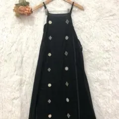 ★ZARA★ザラ キャミソール　ロングワンピース【F】黒×白 花柄刺繍入り