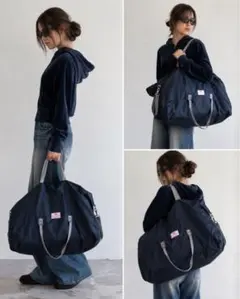 BAG’n’NOUNナイロン ボストンバッグ 大容量 ネイビー 2WAY