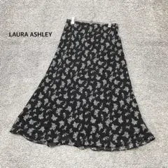 【LAURA ASHLEY】フレアスカート ブラック 小花柄 ウエストゴム
