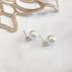 大粒パール 上品 華やか シンプル ピアス CZダイヤ シルバー 大ぶりピアスのサムネイル