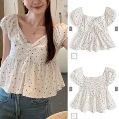 【美品】GRL グレイル ドット柄ギャザーリボンブラウス アイボリー フリー