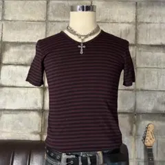 グランジ　ボーダー　Vネック　Tシャツ　ストリート　ピチT ロック