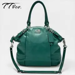 コーチ　マディソン　トートバッグ　2way　馬車金具　グリーン　レザー