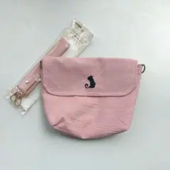 ショルダーバッグ 黒猫 刺繍 ピンク スマホショルダーバッグ ポシェット