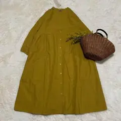 未使用 サマンサモスモス タックワンピース コットン マスタード フリー