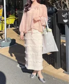 muguet sheer rough ribbon knit pinkのサムネイル