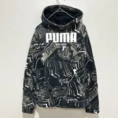 【美品】キッズ PUMA(150)パーカー 総柄 ロゴ フーディ プーマ