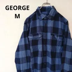 USA古着 GEORGE ネルシャツ M ブルー　ネイビー　チェック