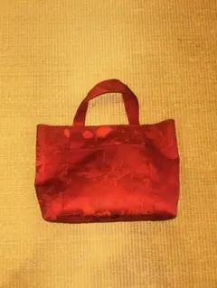 和柄 トートバッグ 赤 リーフ柄