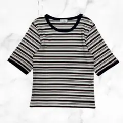 ストライプ 半袖 Tシャツ リブ編み　カジュアル