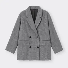 GUジーユーのオーバーサイズダブルブレストジャケットサイズLグレーチェック