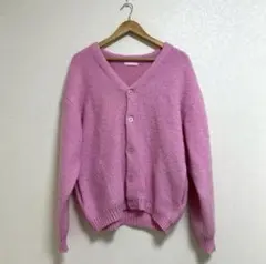 ピンク ニット カーディガン 長袖 ボタン付き