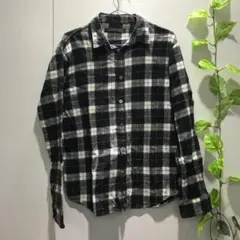 【SHIPS JET BLUE】長袖シャツ チェック柄 黒×白 綿　100% L