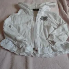 pom ponette フリル付きホワイトパーカー M七分袖