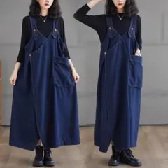 ワンピース ゆったり デニム ジャンスカ ロング ゆったり 通勤 楽ちん