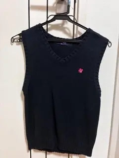 ネイビー ケーブルニット Vネックベスト 130cm