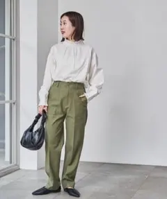 【coen/コーエン】コンフォートバックサテンベイカーパンツ オリーブ S